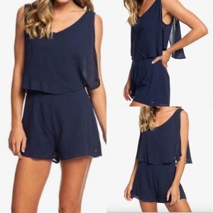 ROXY festi face sleeveless layered Romper blue